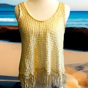woman’s Crochet/Lace Tank~Fringe Netting Boho~Retro/Vintage Hippie Festival Sz M